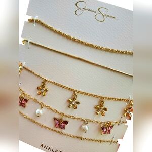 Jessica Simpson Anklet Set Of 5 Gold Tone Chains